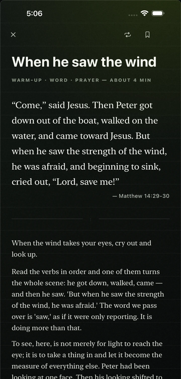 Daily Rep screen with Scripture, reflection, and prayer